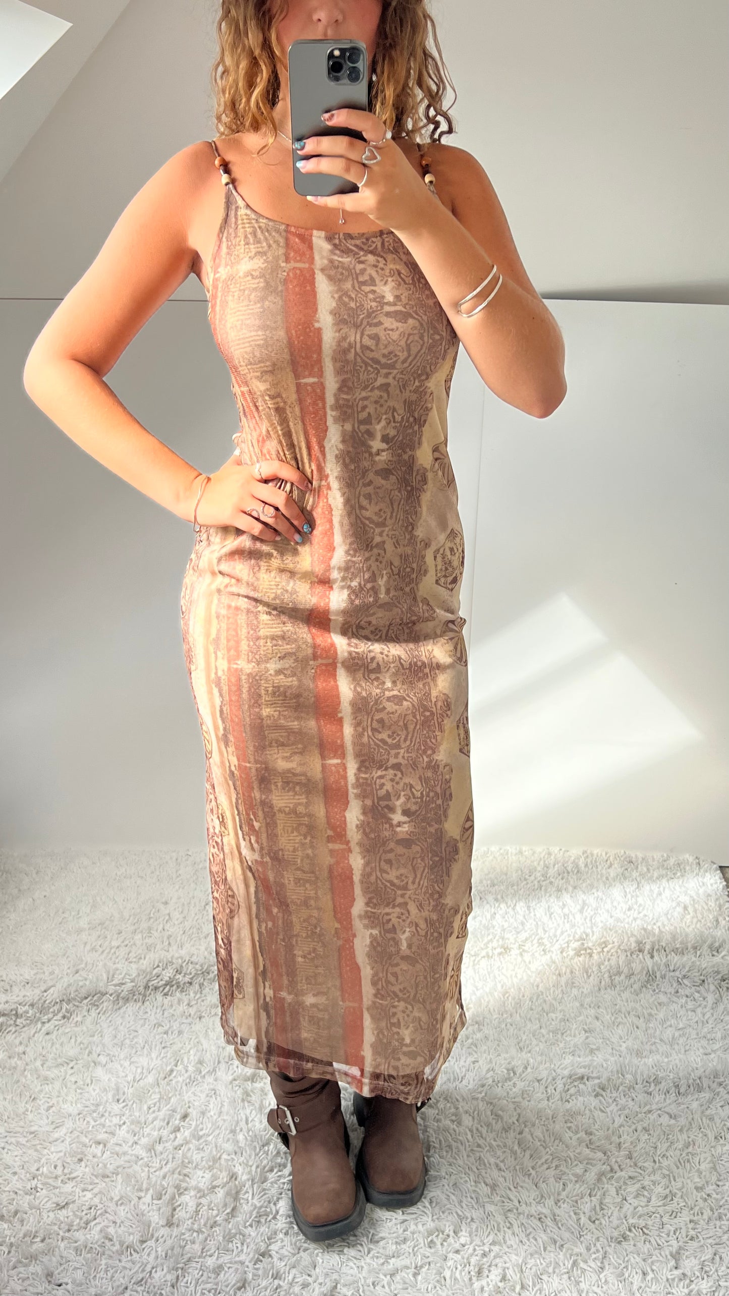00s brown mesh maxi dress- size M