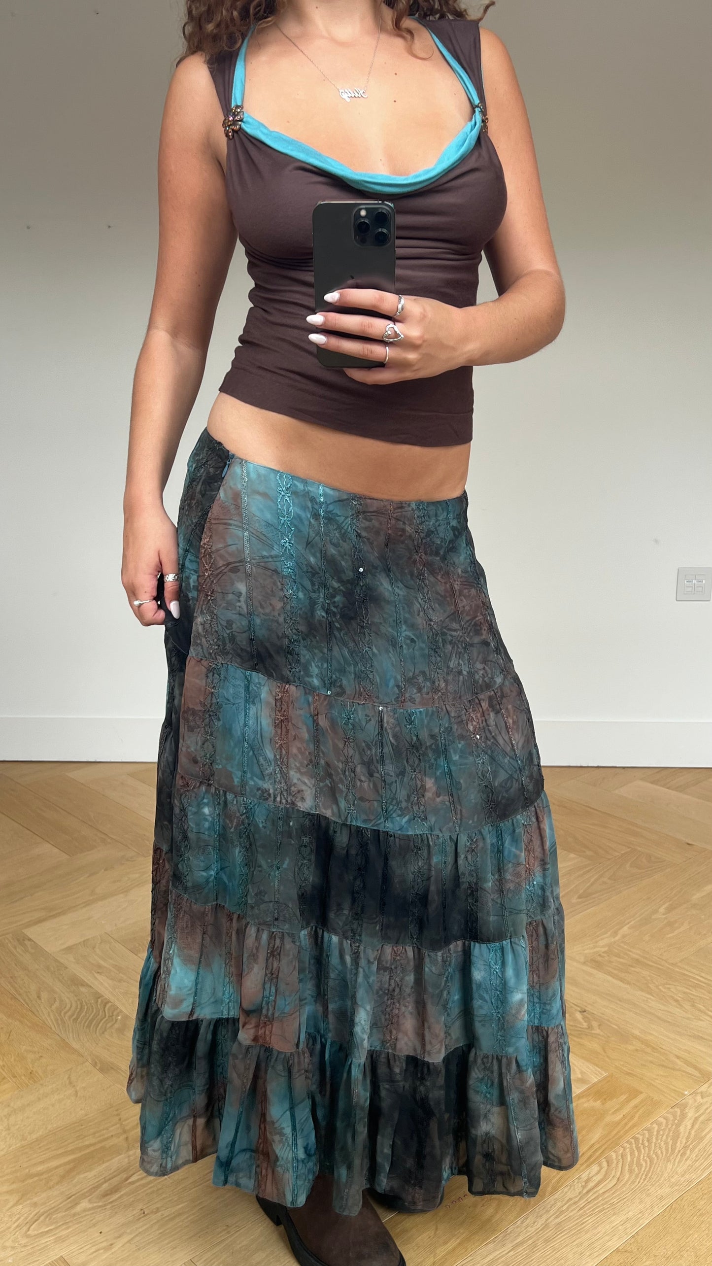 00s blue sequin maxi skirt- size XXL