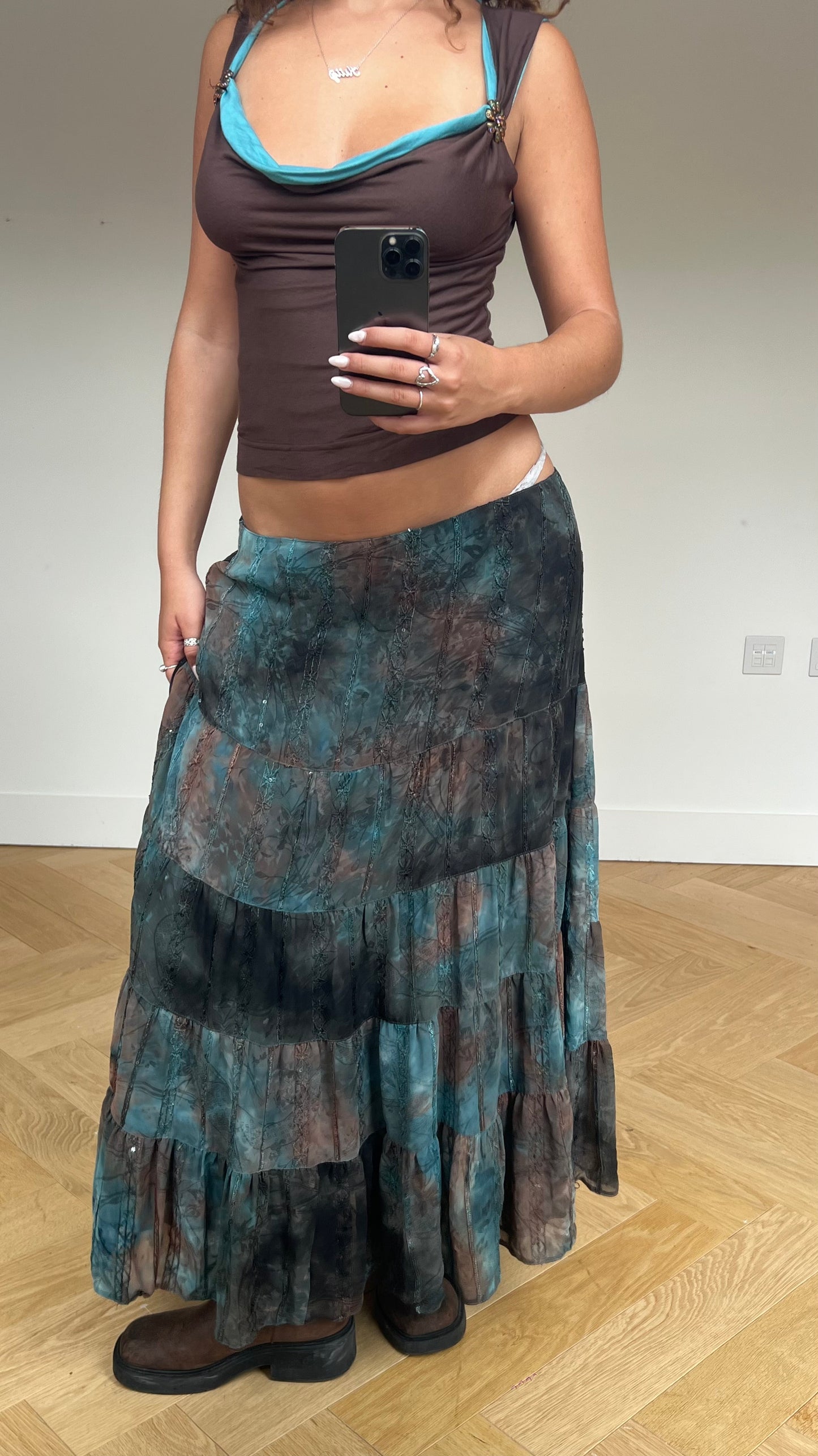 00s blue sequin maxi skirt- size XXL