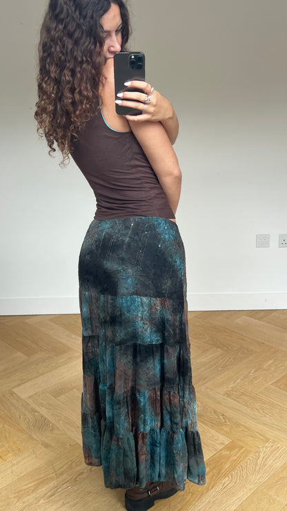 00s blue sequin maxi skirt- size XXL