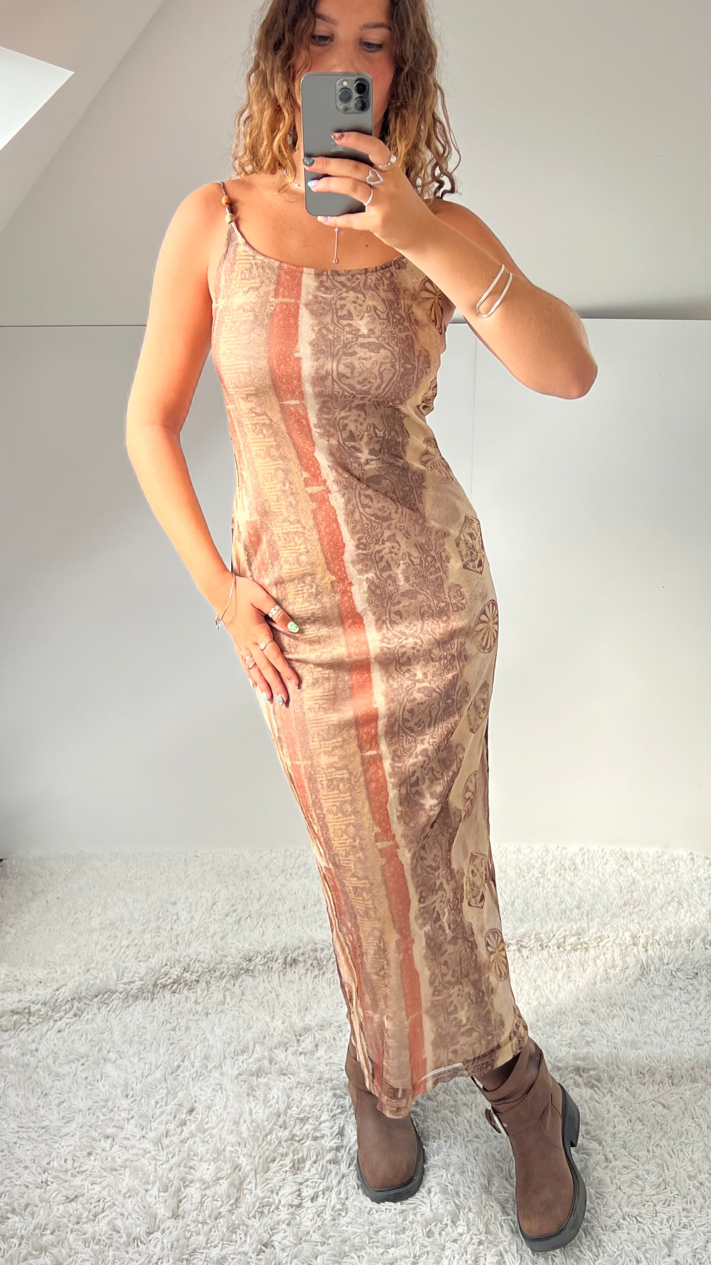 00s brown mesh maxi dress- size M