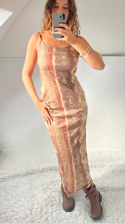 00s brown mesh maxi dress- size M