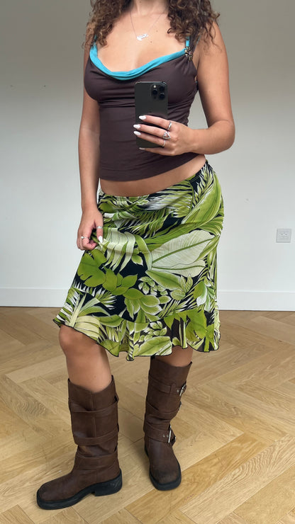 00s green leaf midi skirt- size M