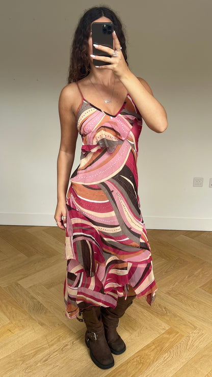 00s pink mesh swirl dress- size M