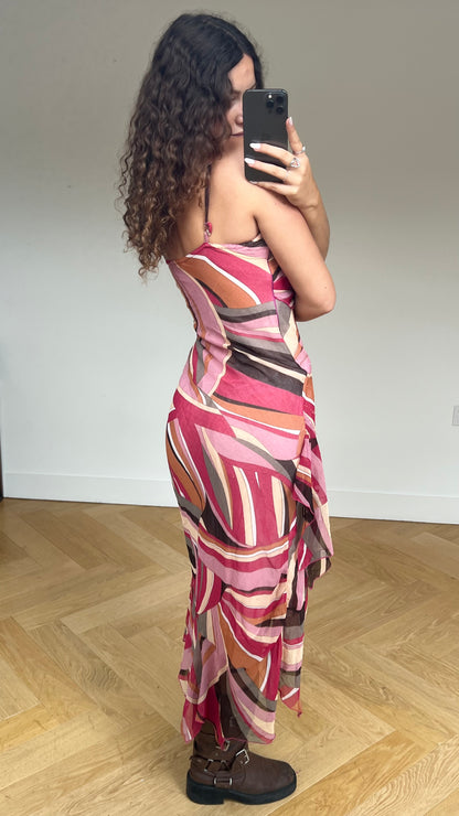 00s pink mesh swirl dress- size M