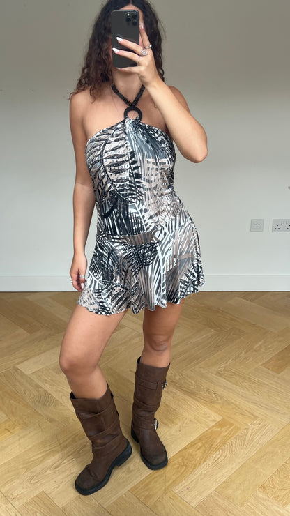 00s brown patterned mini dress- size S/M