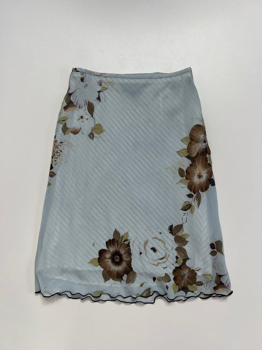 00s blue mesh floral midi skirt- size XS