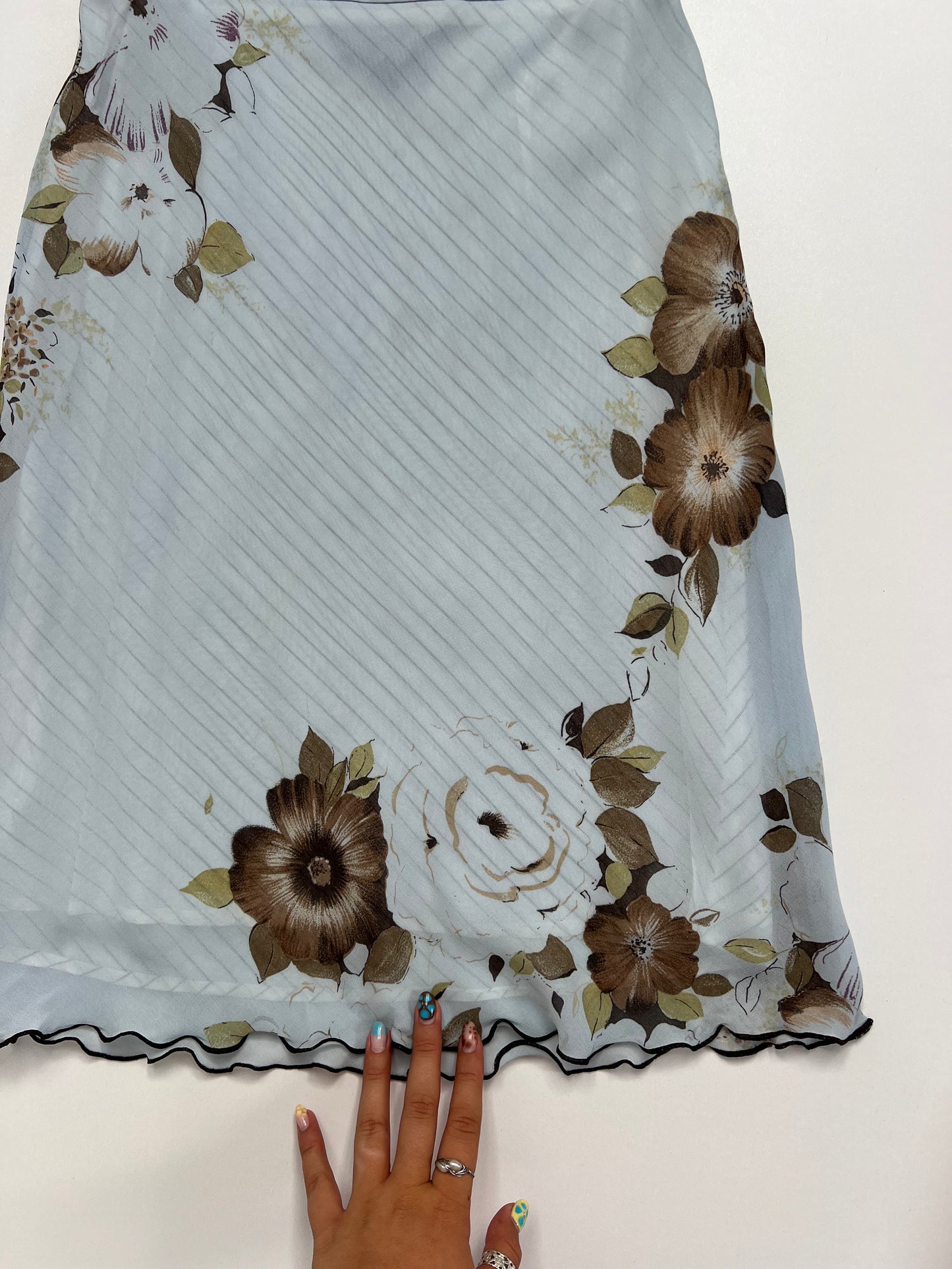 00s blue mesh floral midi skirt- size XS
