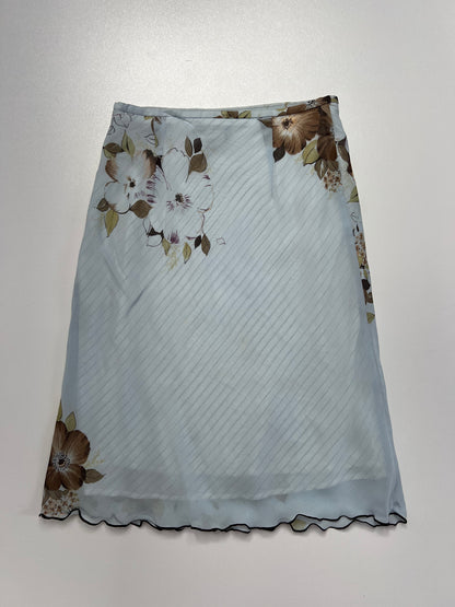 00s blue mesh floral midi skirt- size XS