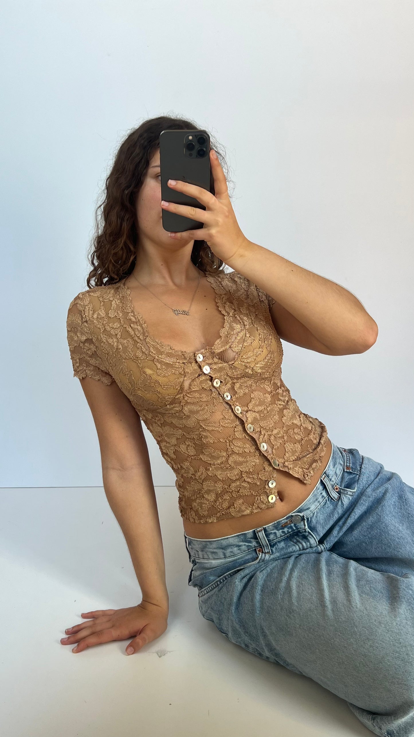 00s brown lace top- size S