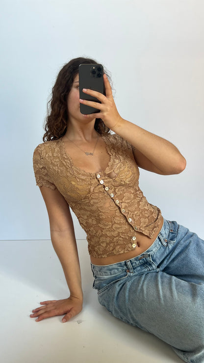 00s brown lace top- size S