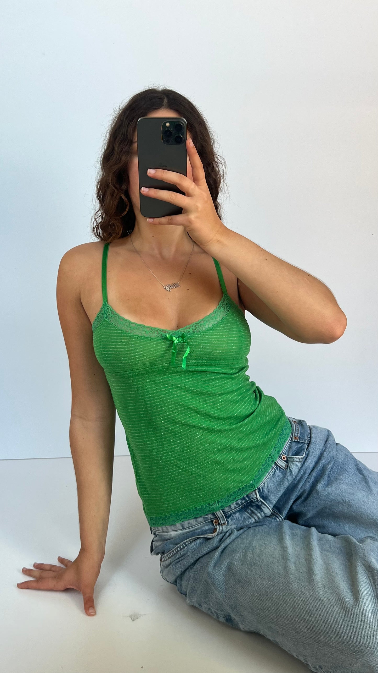 00s green striped cami- size S