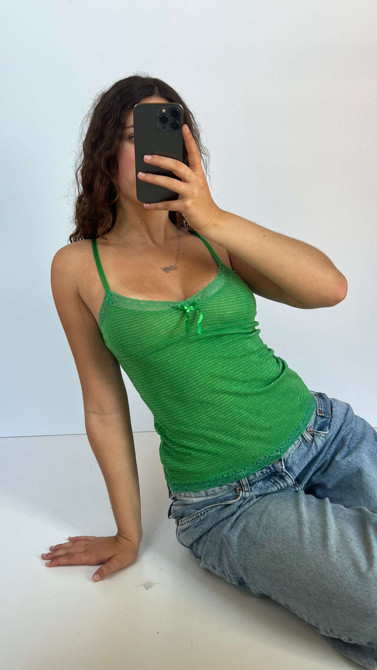 00s green striped cami- size S