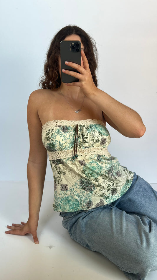 00s green floral crochet cami- size M