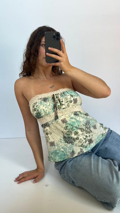 00s green floral crochet cami- size M