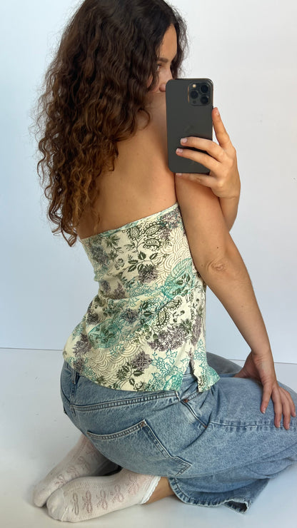 00s green floral crochet cami- size M
