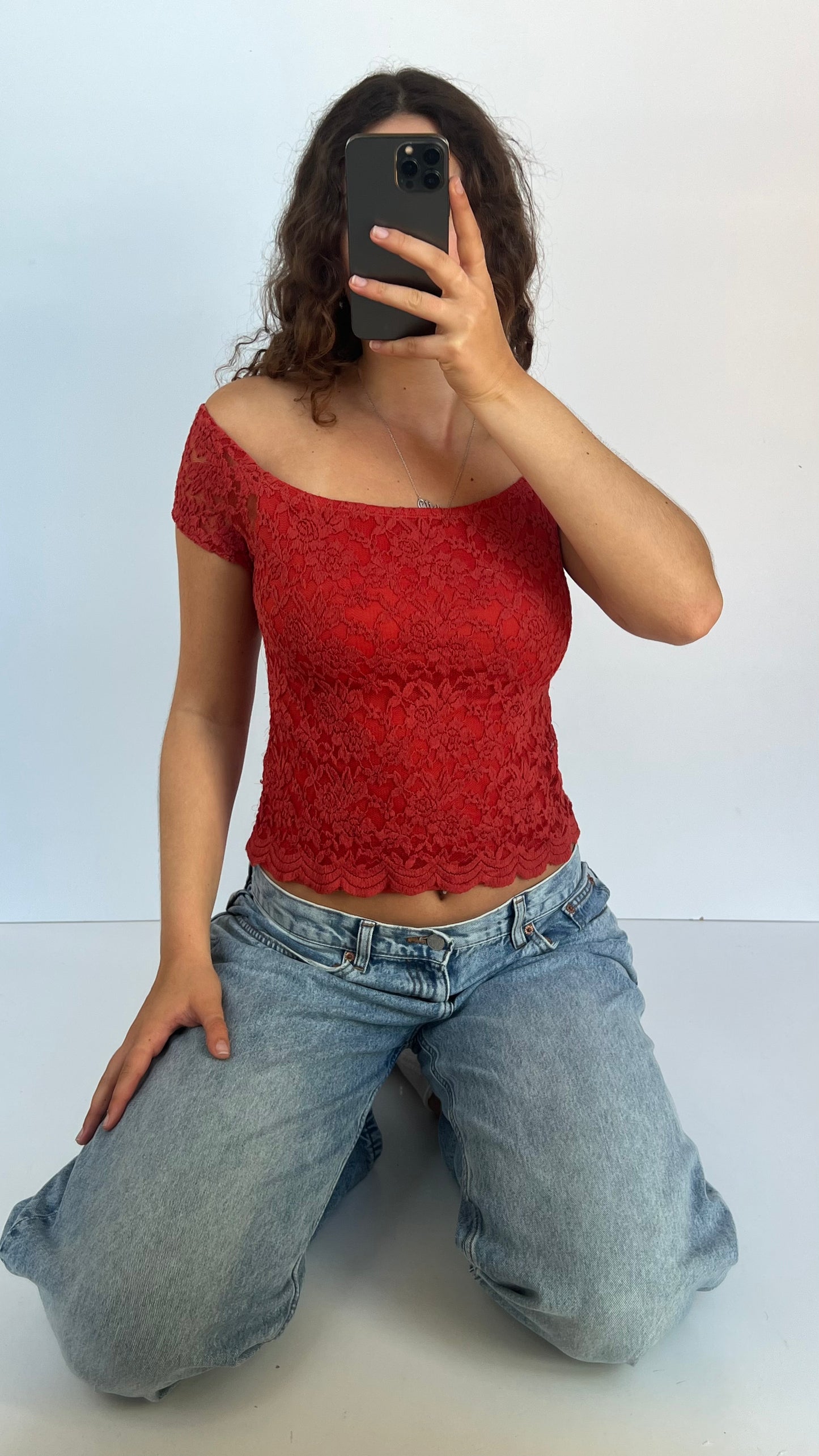 00s burnt orange lace top- size L