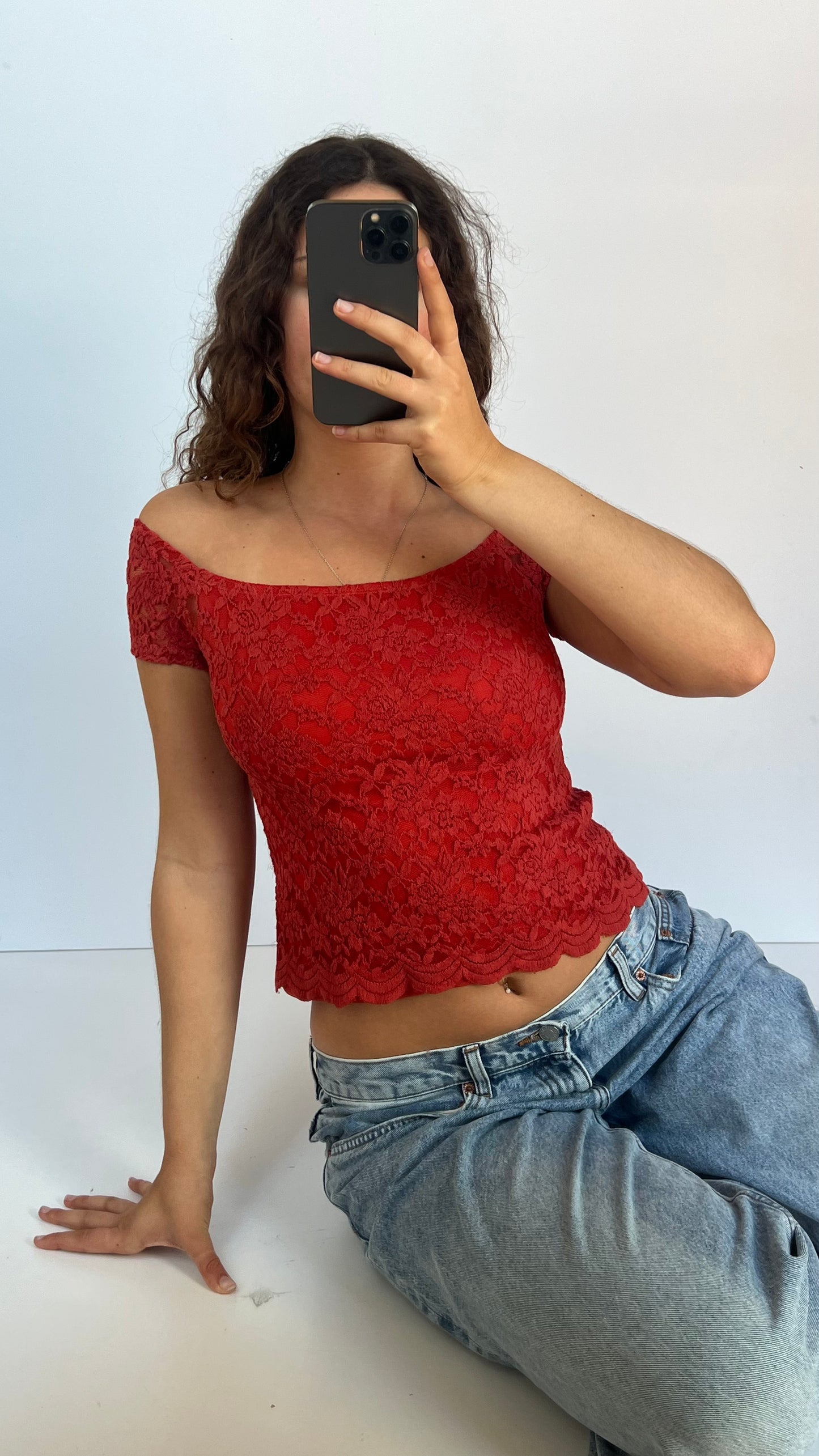 00s burnt orange lace top- size L