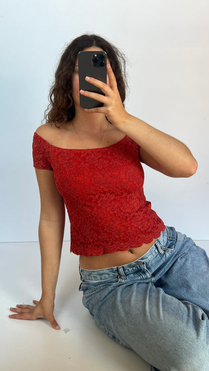 00s burnt orange lace top- size L