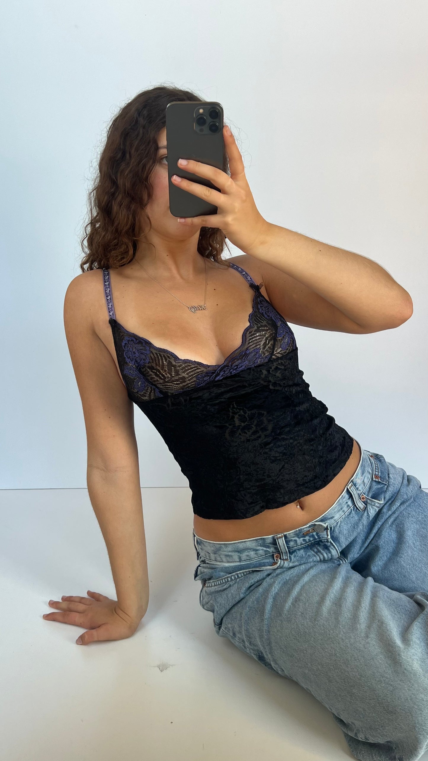 00s black velvet lace cami- size S