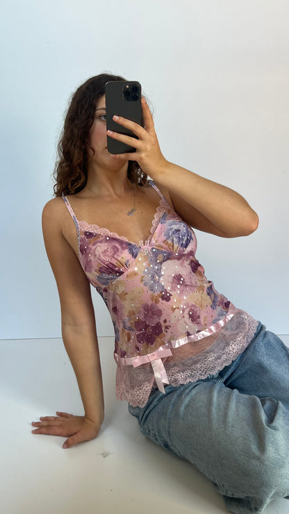 00s pink floral lace cami- size M