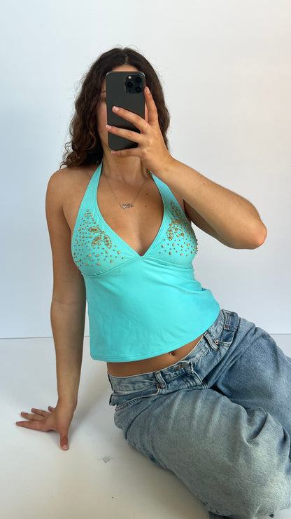 00s teal beaded cami- size M