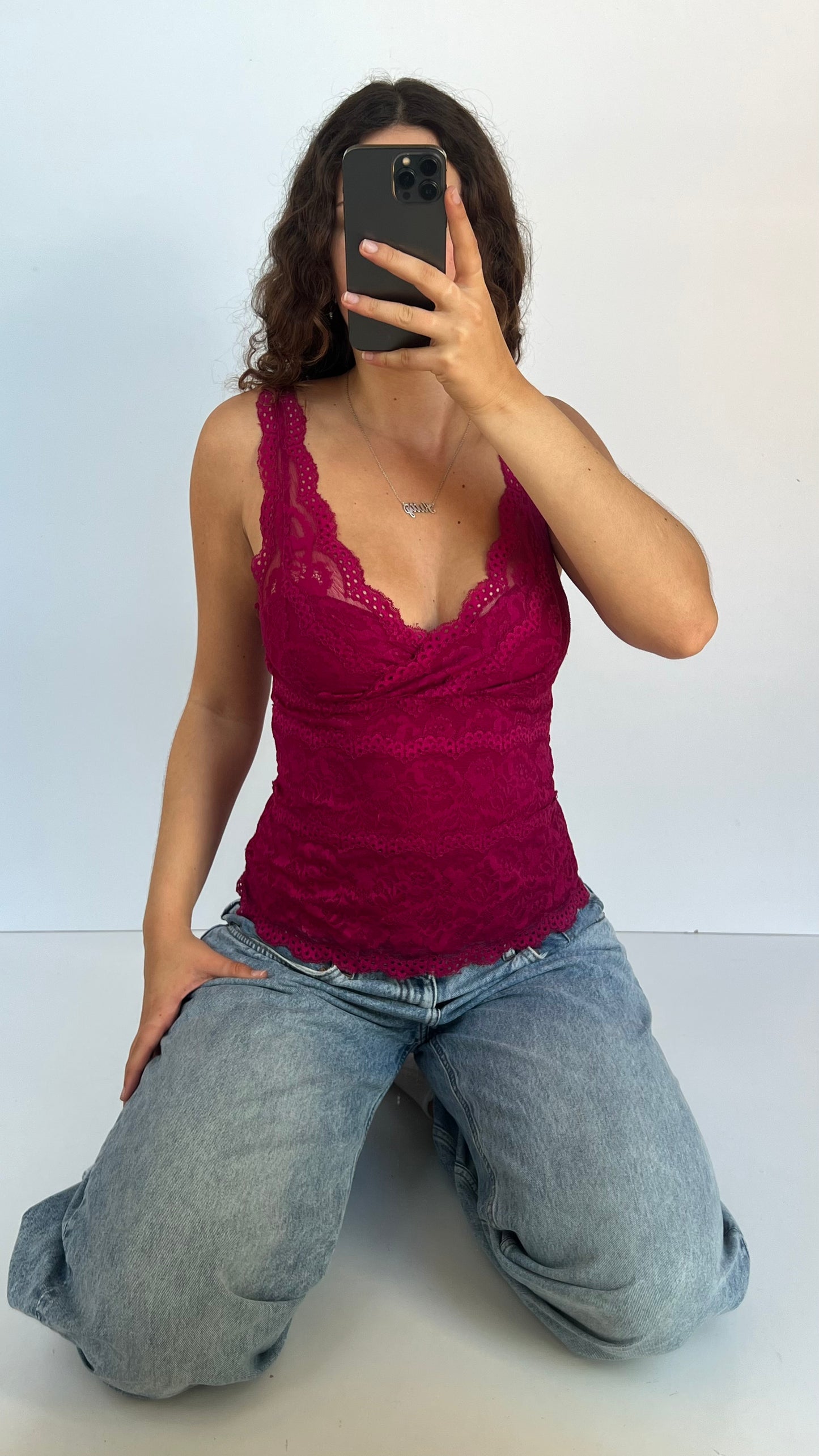 00s pink lace cami- size S