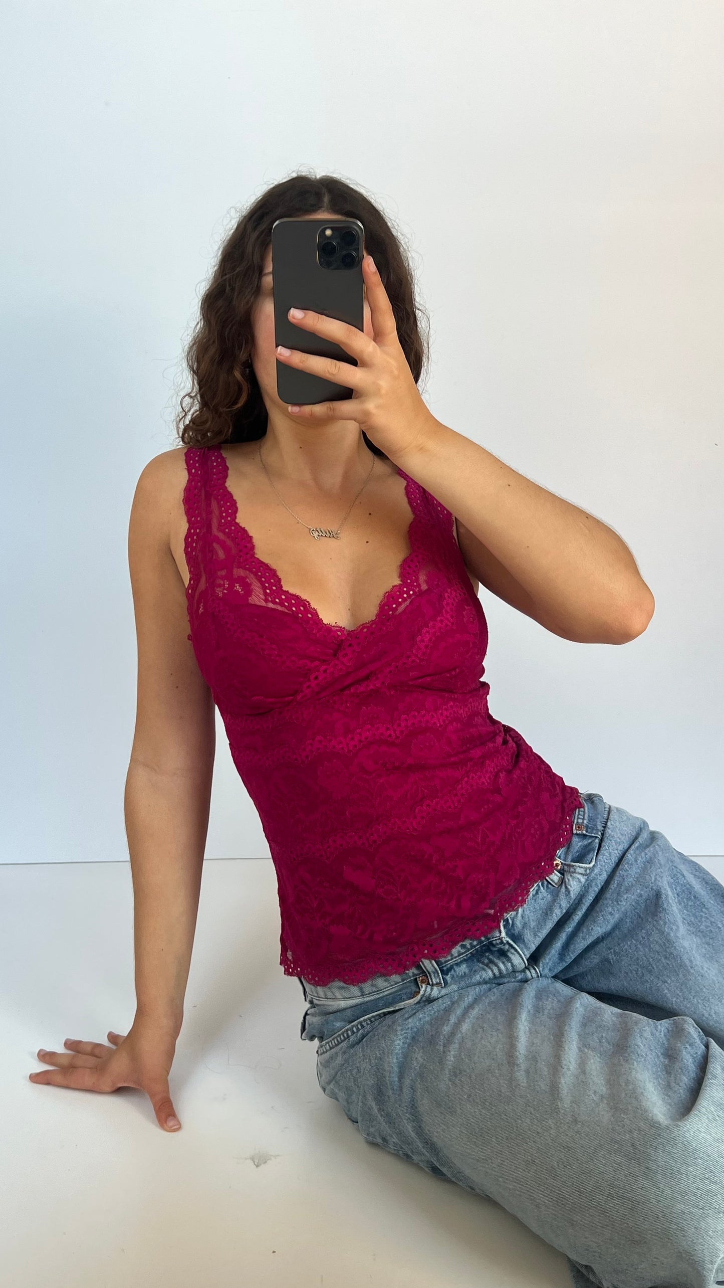 00s pink lace cami- size S
