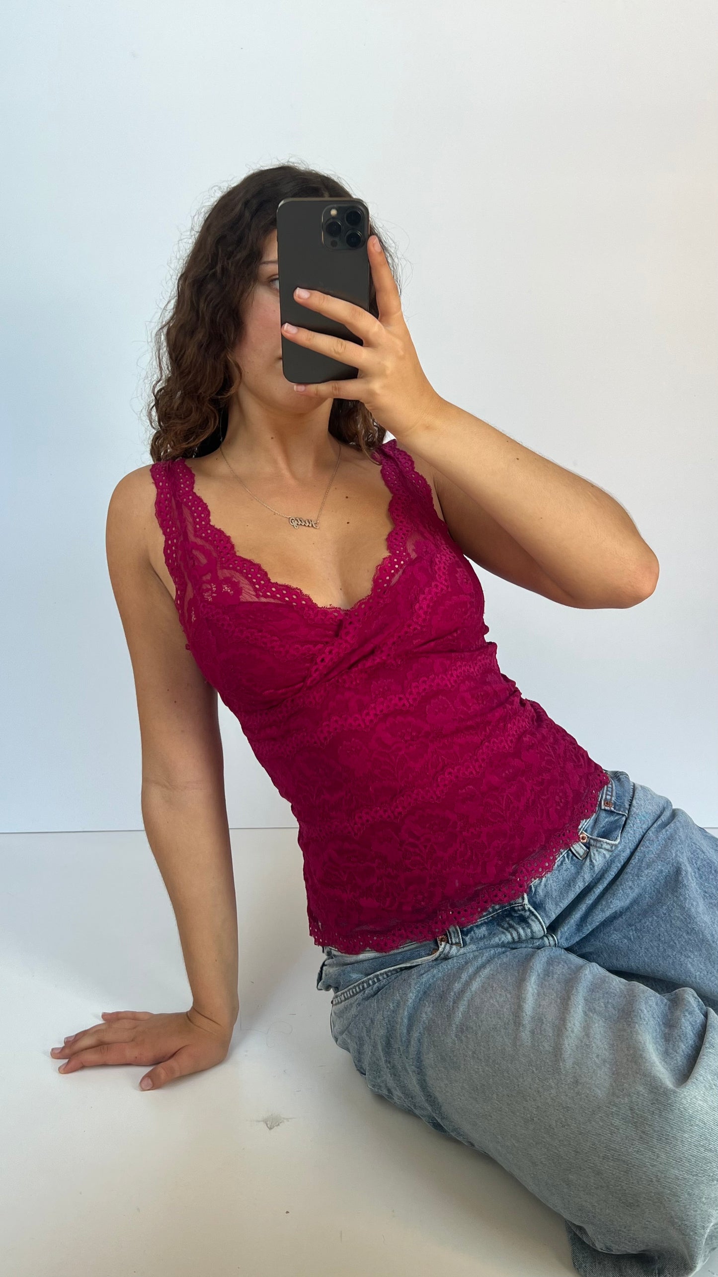 00s pink lace cami- size S