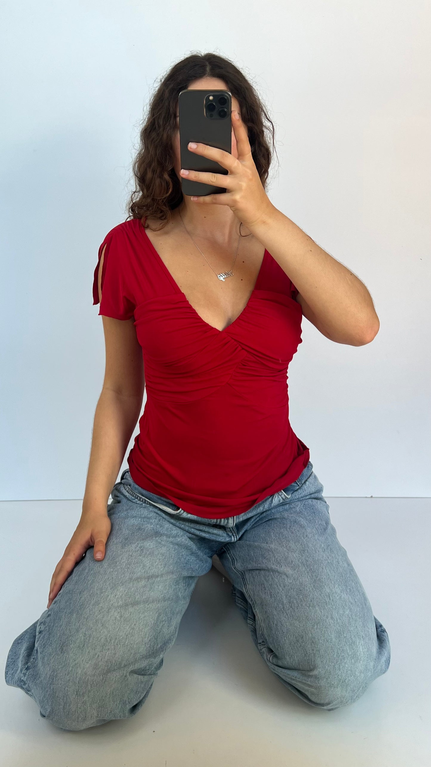 00s red babydoll top- size L