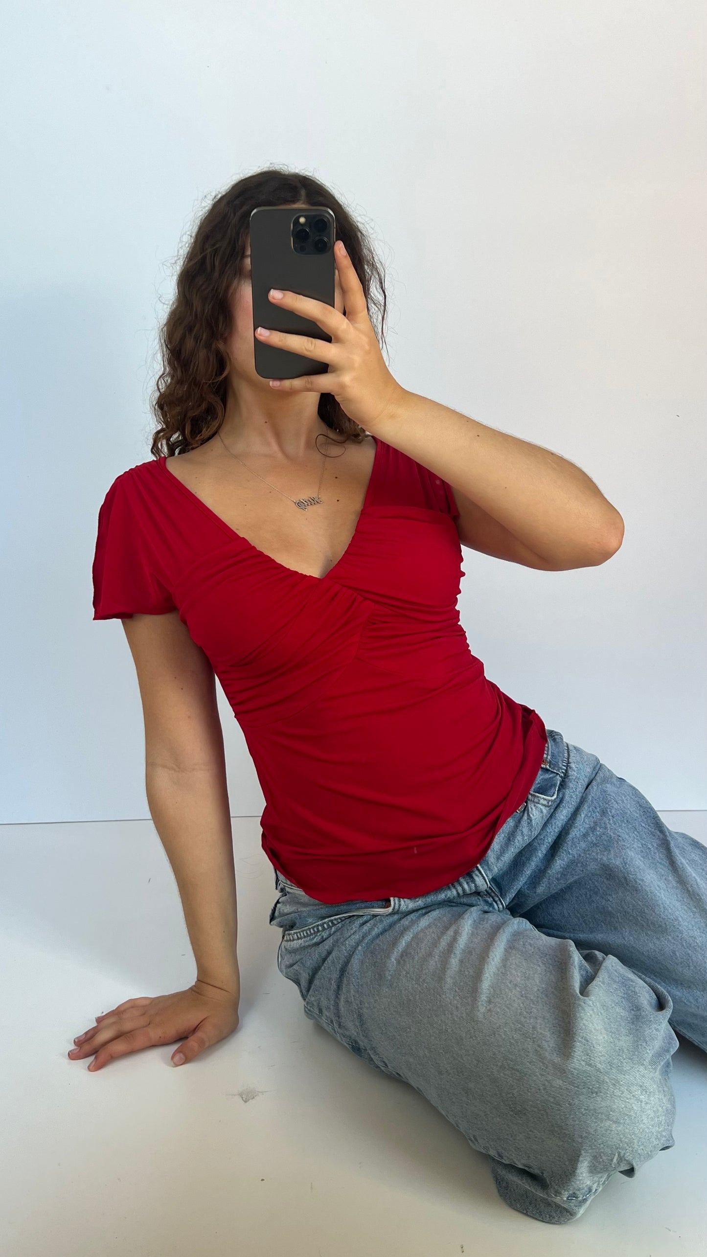 00s red babydoll top- size L