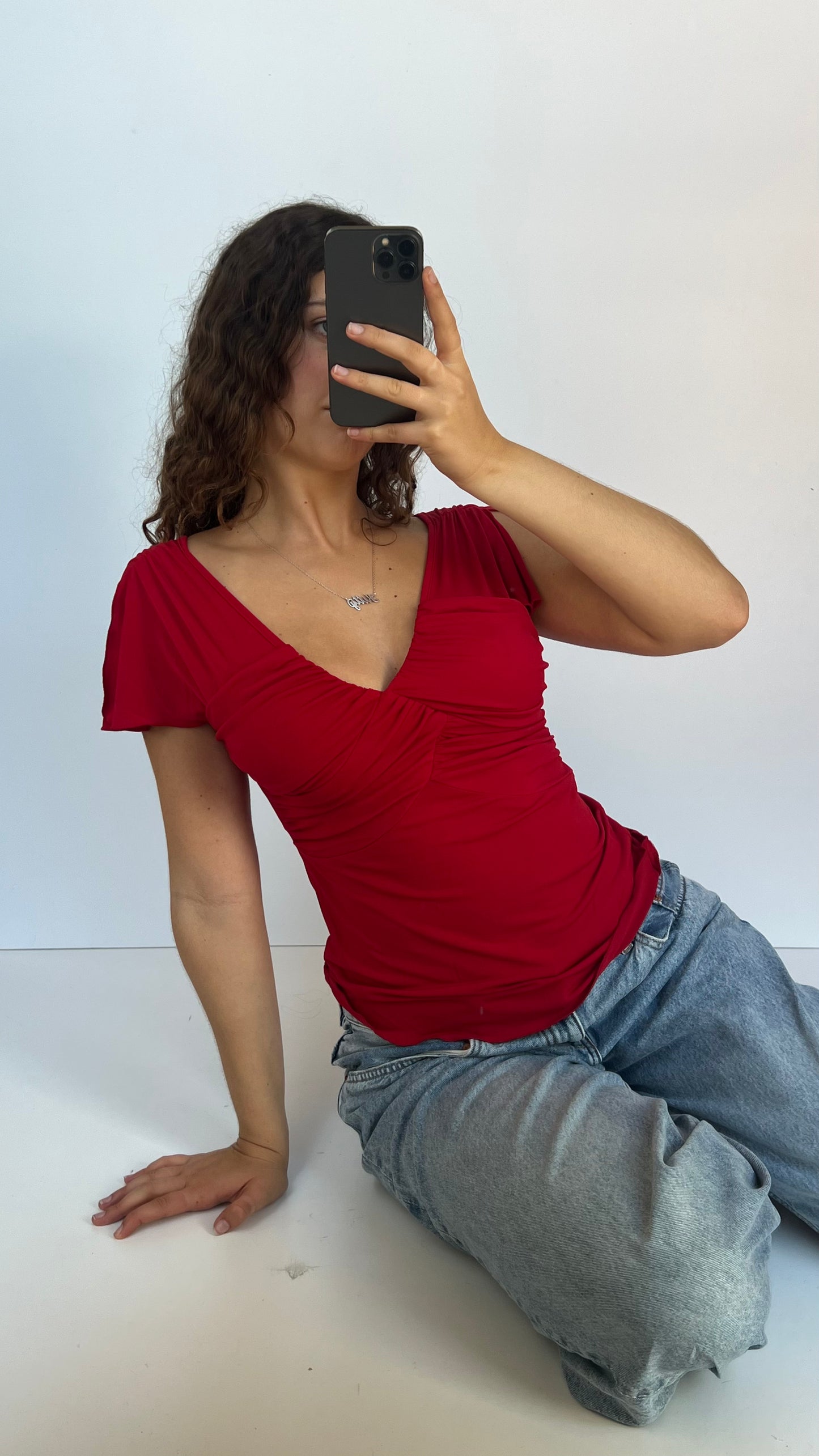 00s red babydoll top- size L