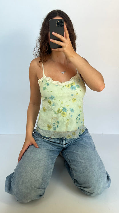 00s green mesh floral cami- size M