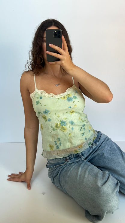 00s green mesh floral cami- size M
