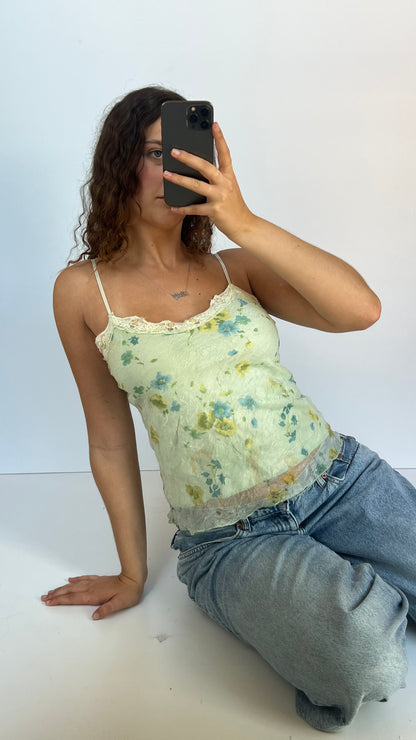 00s green mesh floral cami- size M