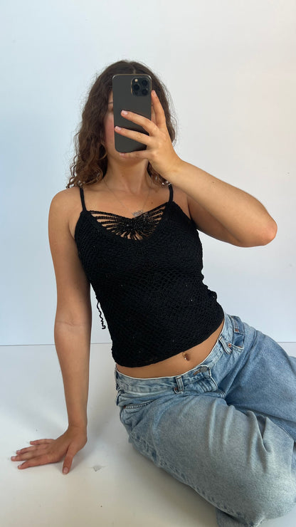 00s black crochet beaded cami- size S
