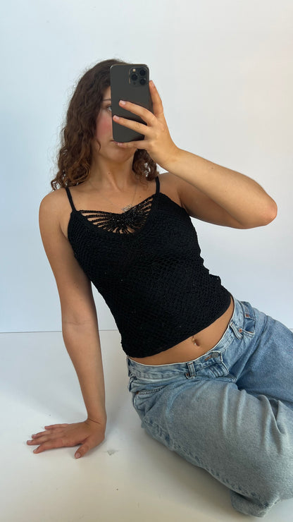 00s black crochet beaded cami- size S