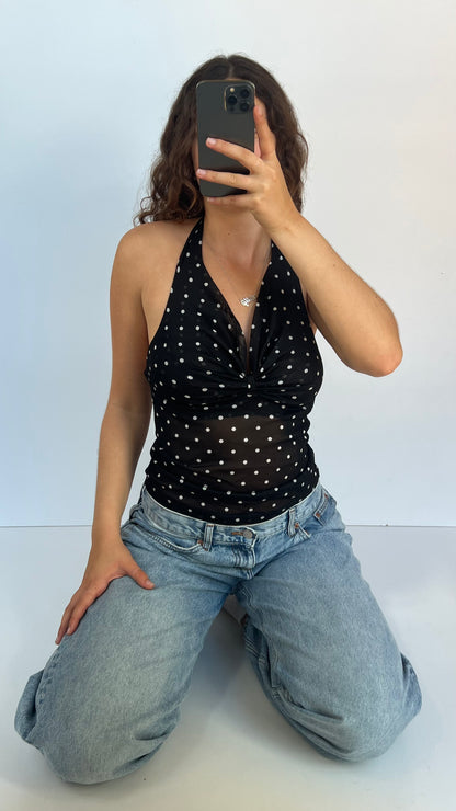 00s black mesh polka dot cami- size L