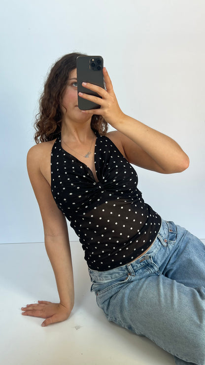 00s black mesh polka dot cami- size L