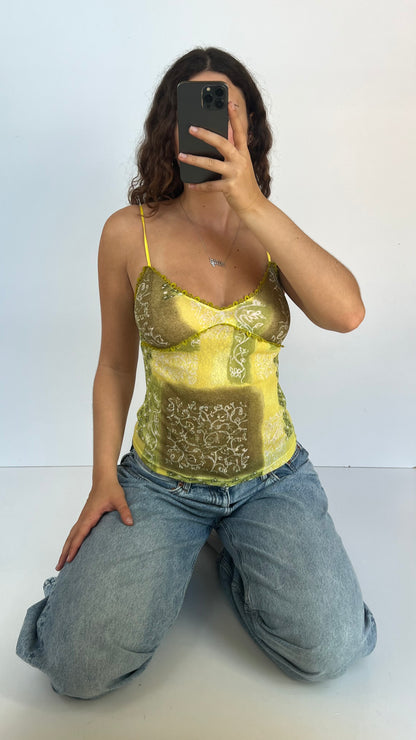 00s green mesh lace cami- size M