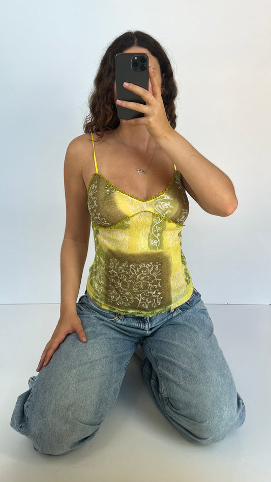 00s green mesh lace cami- size M