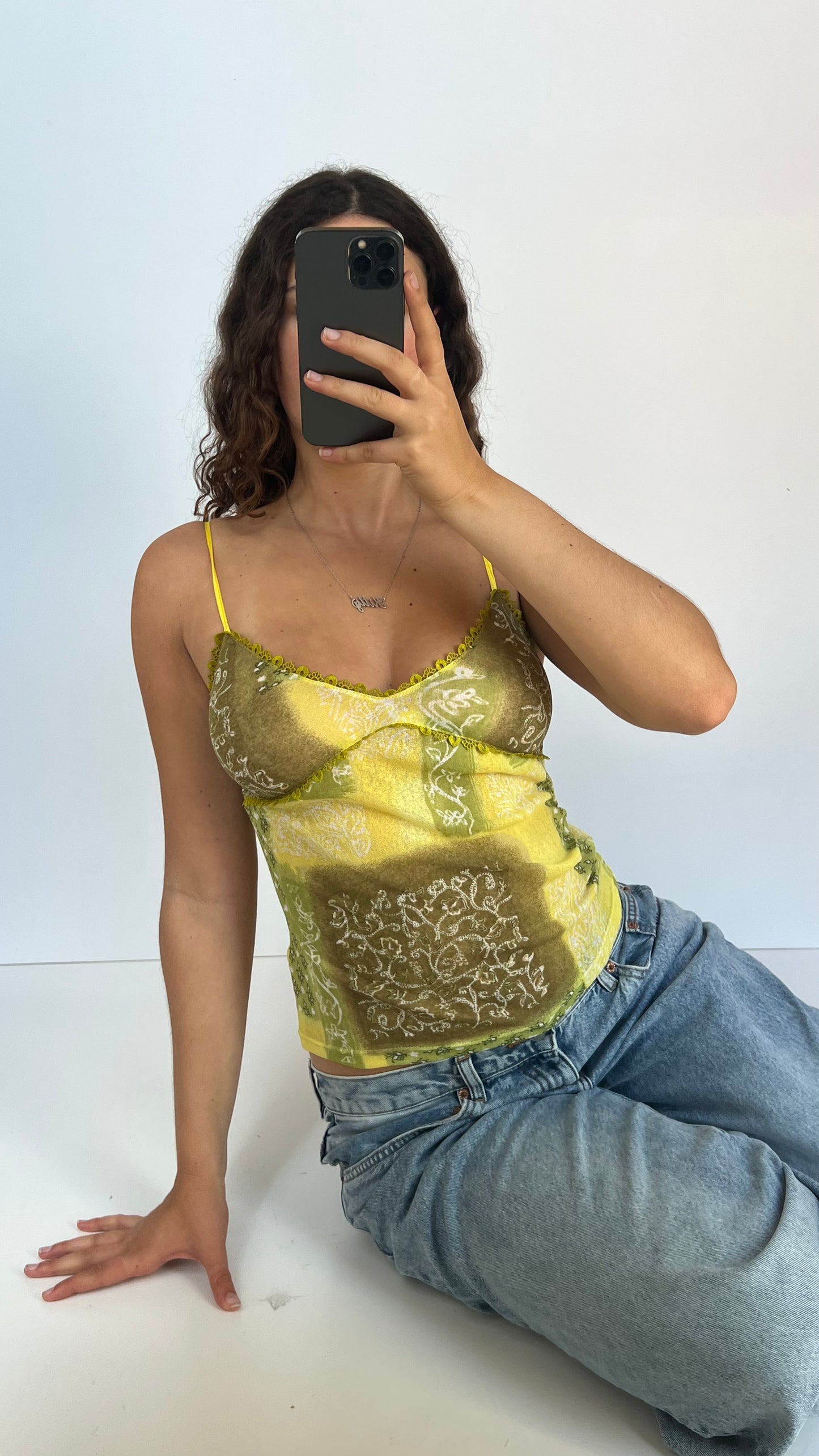 00s green mesh lace cami- size M