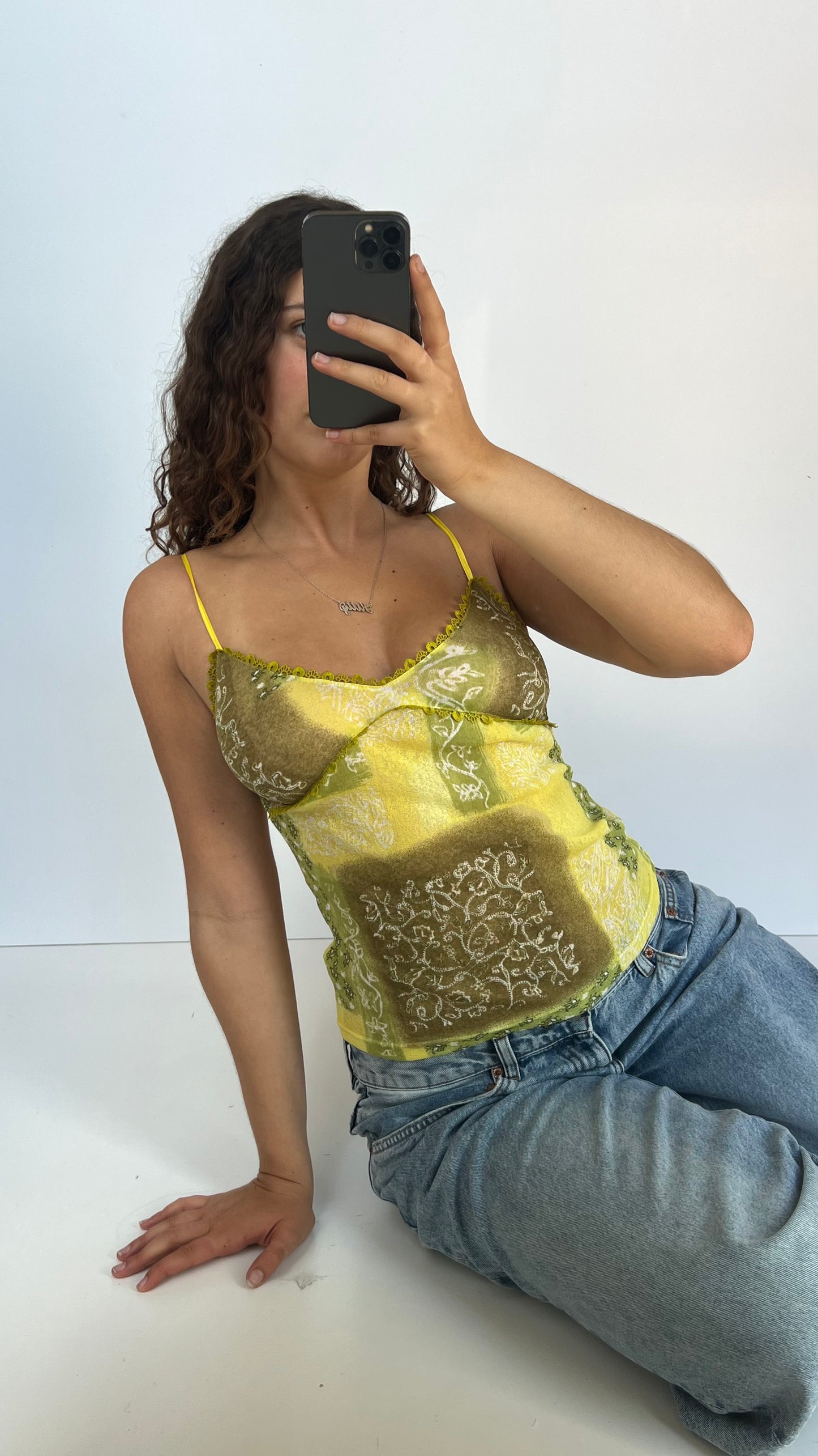 00s green mesh lace cami- size M