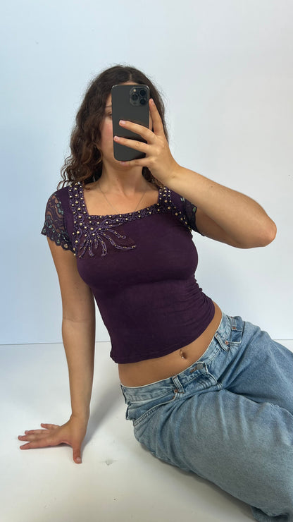 00s purple beaded top- size S