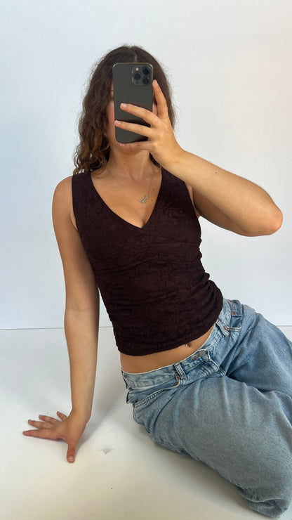 00s brown lace tank top- size S