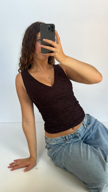 00s brown lace tank top- size S