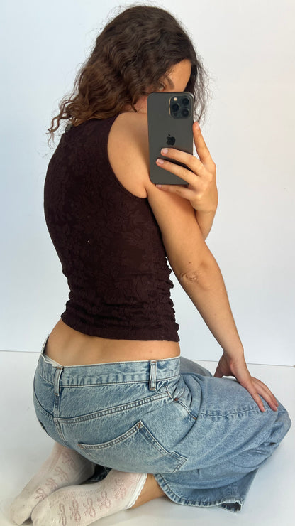 00s brown lace tank top- size S