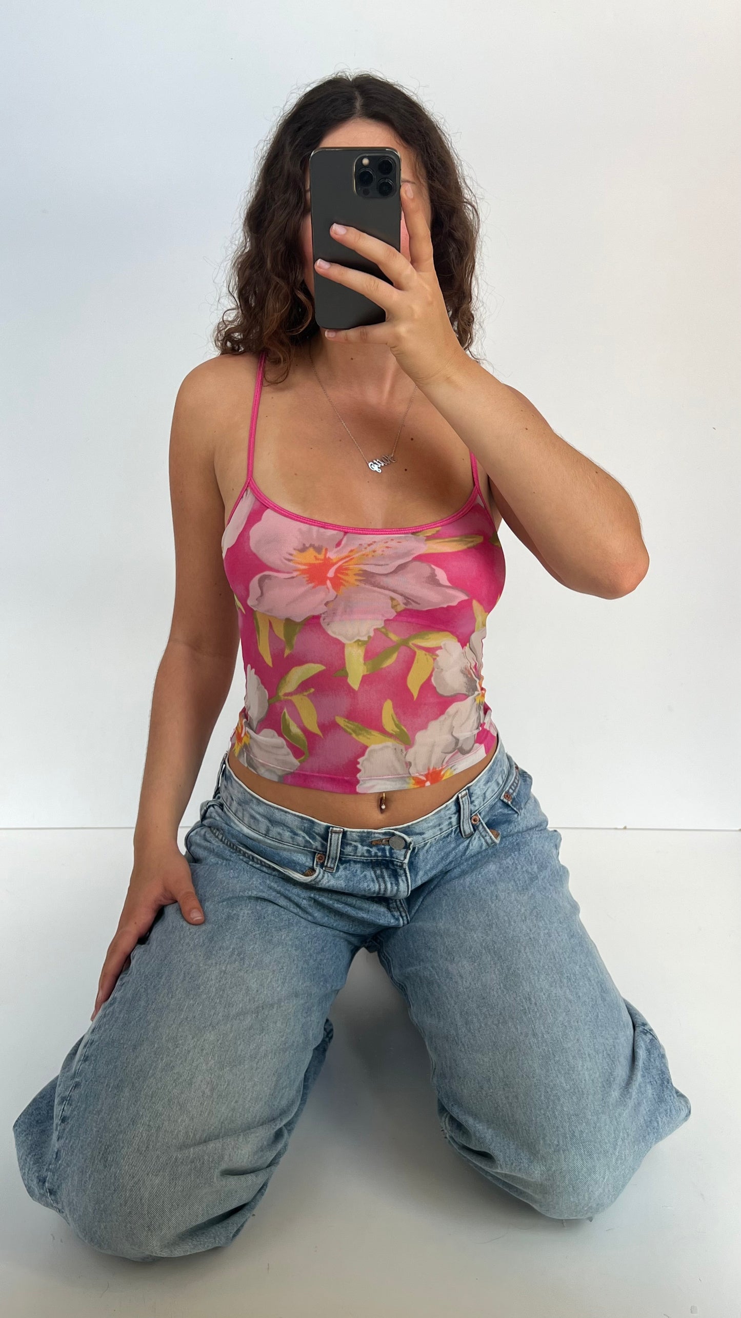 00s pink mesh floral cami- size S