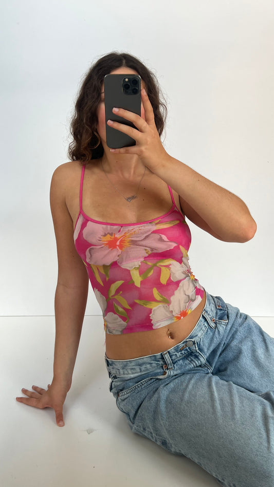 00s pink mesh floral cami- size S