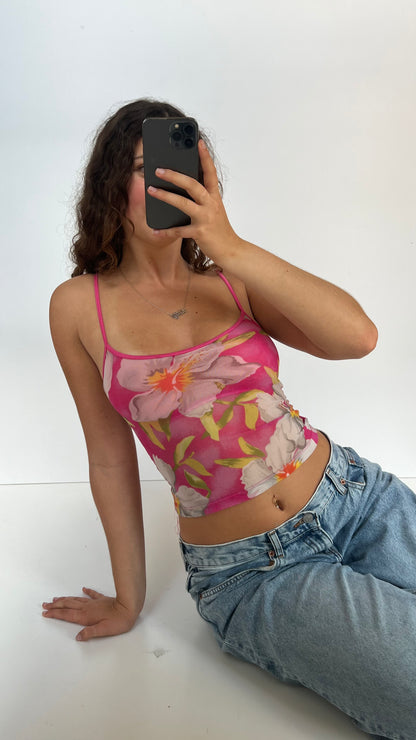 00s pink mesh floral cami- size S